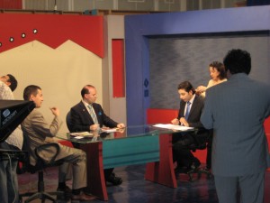 Professor Anton Caragea and Vlad Hogea giving an interview at Syria National Television